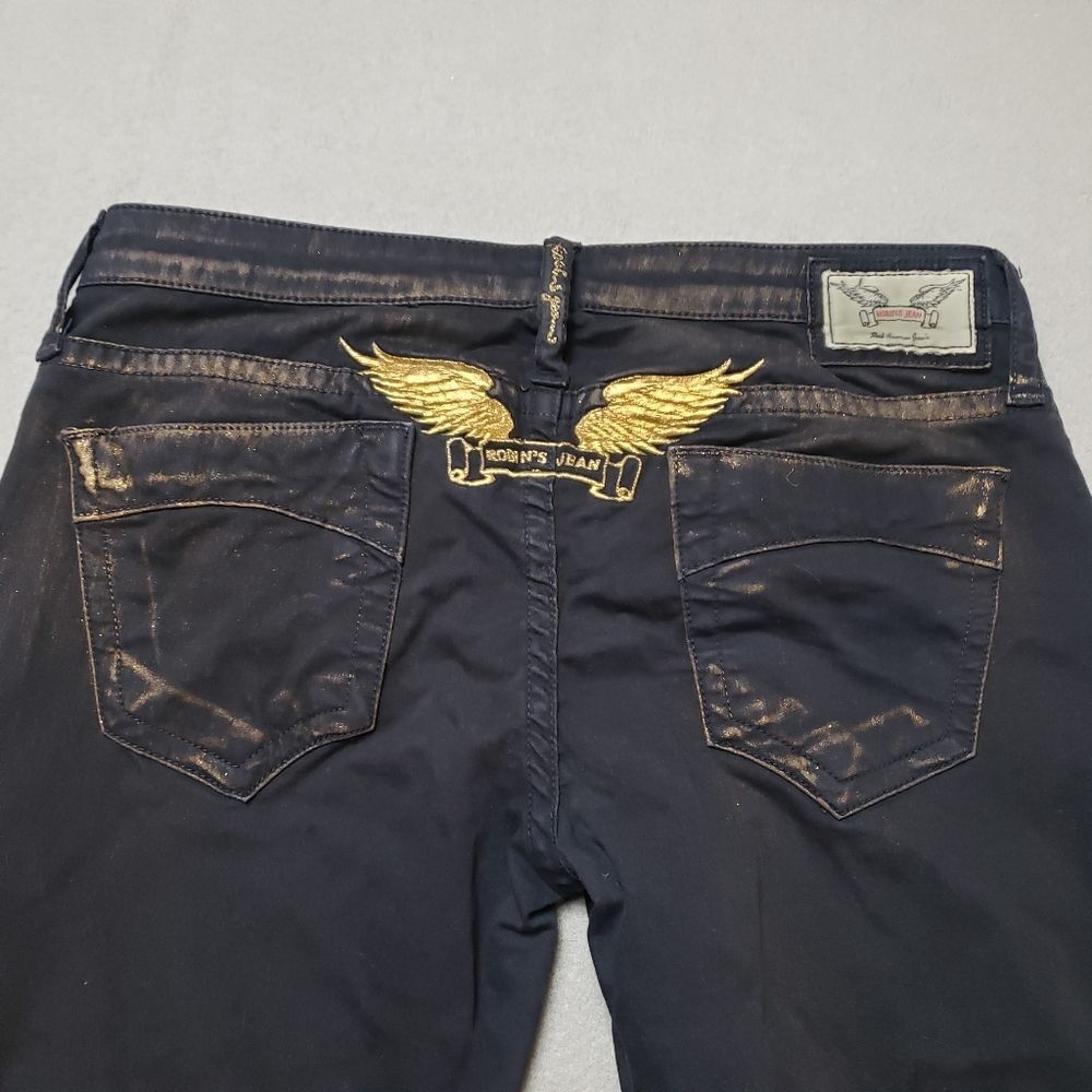 Robin's Jeans Gold And Black Fade Gold Wings Womens Sz 30 Skinny